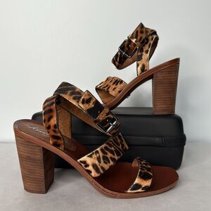 Kenneth Cole Leopard Print Calf Hair Heeled Sandals Size 8.5